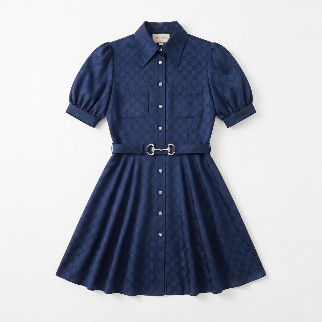 Gucci GG Monogram Belted Shirt Dress