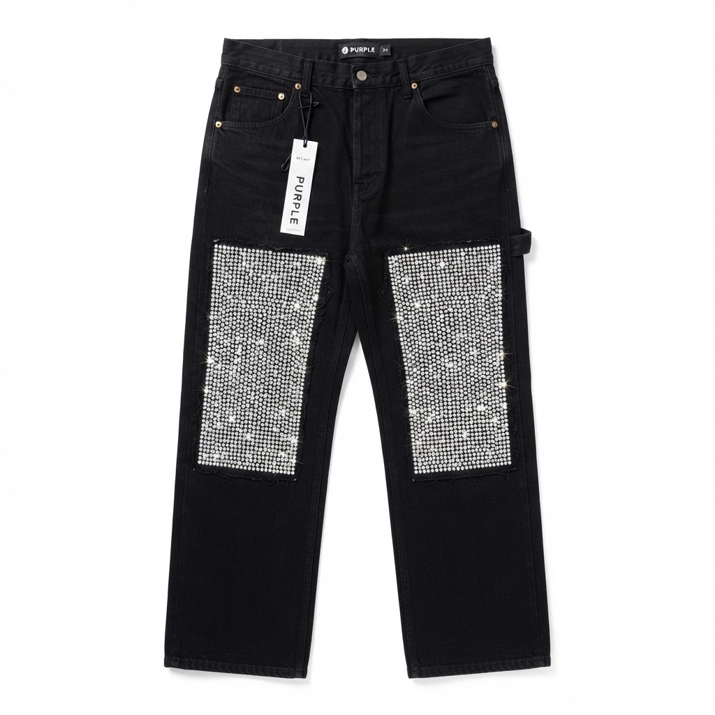 Purple Brand Wide-Leg Carpenter Rhinestone Jeans — Black