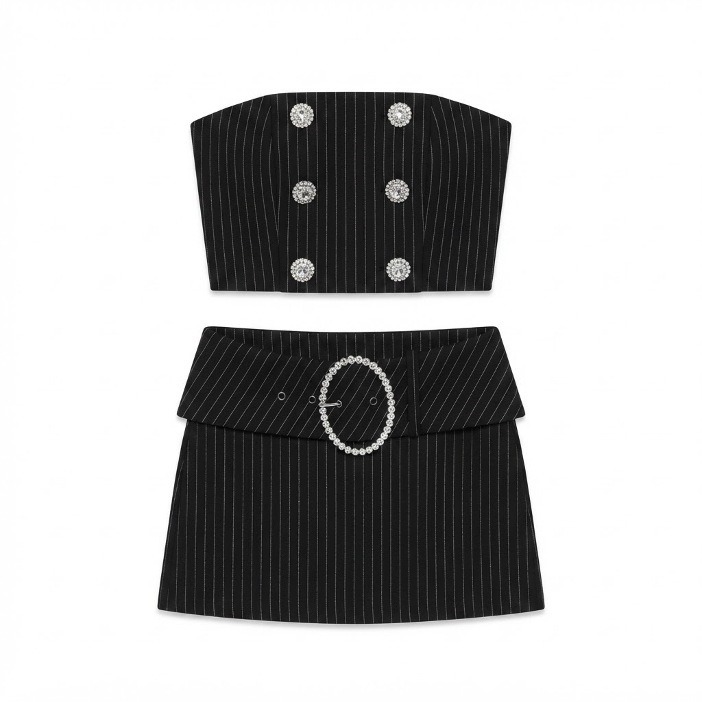 Saint Laurent Pinstripe Crop & Skirt Set