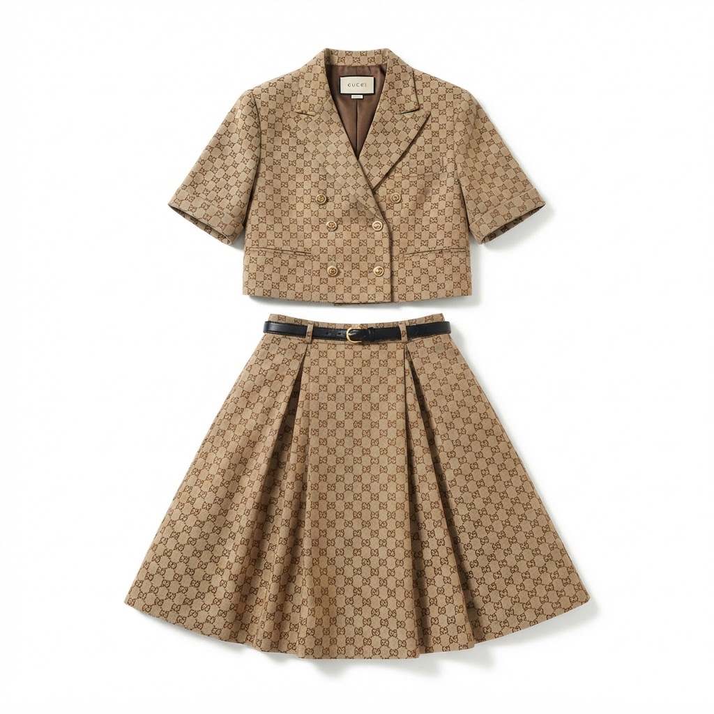 Gucci GG Canvas Cropped Blazer & Midi Skirt Set