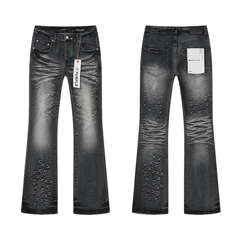 Purple Brand X-Stitch Embroidered Flare Jeans — Grey (Women's)