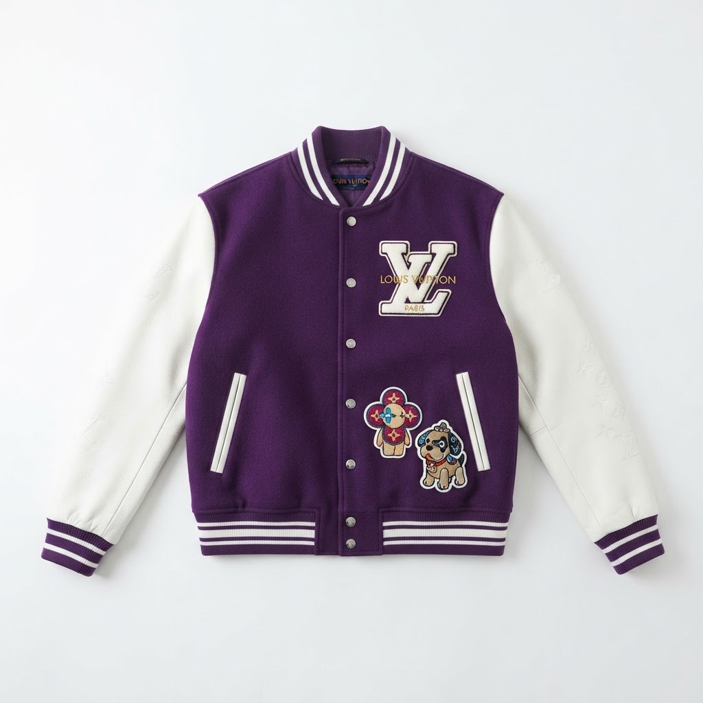 LV Varsity Jacket — Purple / White Cartoon