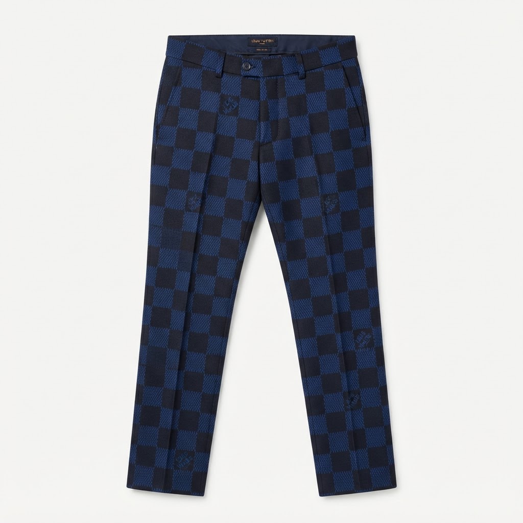 LV Made Stamp Check Suit Set — Navy/Black