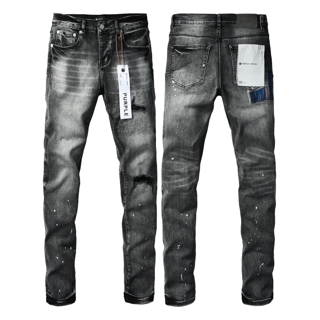 Purple Brand Multi-Paint Rip Slim Jeans — Light Wash (V2)