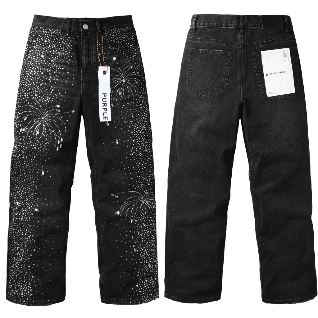 Purple Brand Firework Rhinestone Jeans — Black