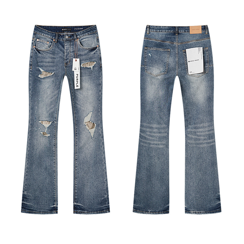 Purple Brand Extreme Rip Patch Flare Jeans — Light Blue (Women's)