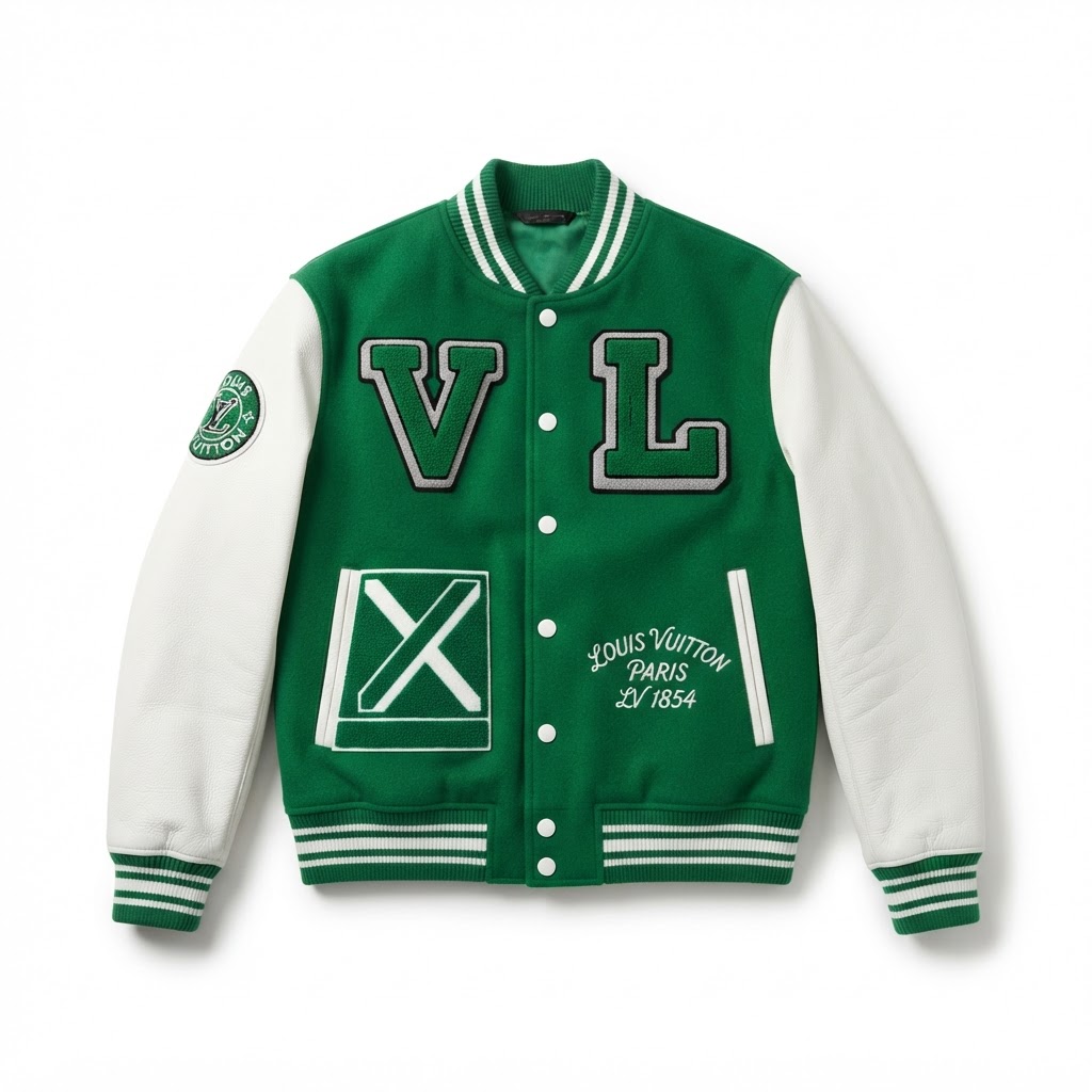 LV Varsity Jacket — Green / White X Patch Story