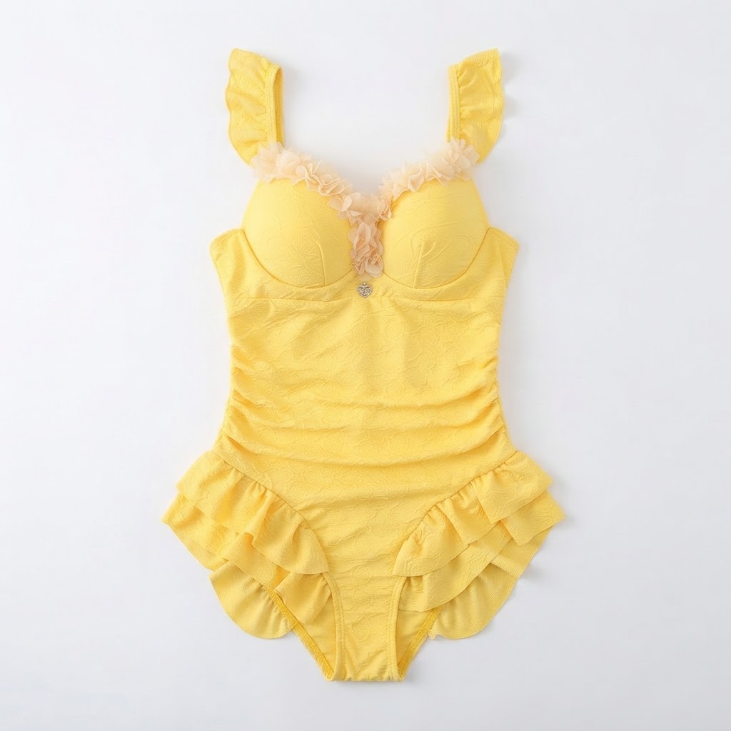 Yellow Ruffled Floral One-Piece