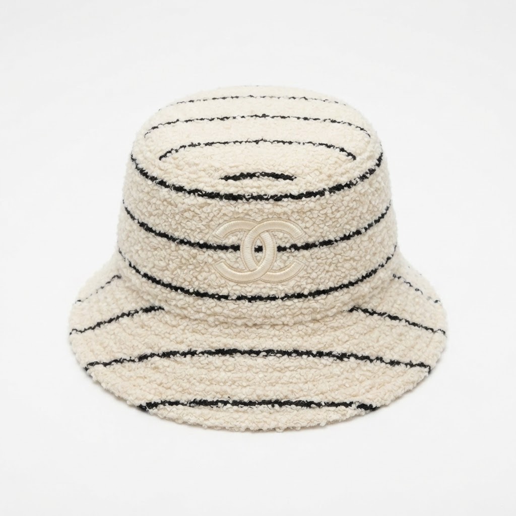 Chanel CC Striped Bouclé Bucket Hat