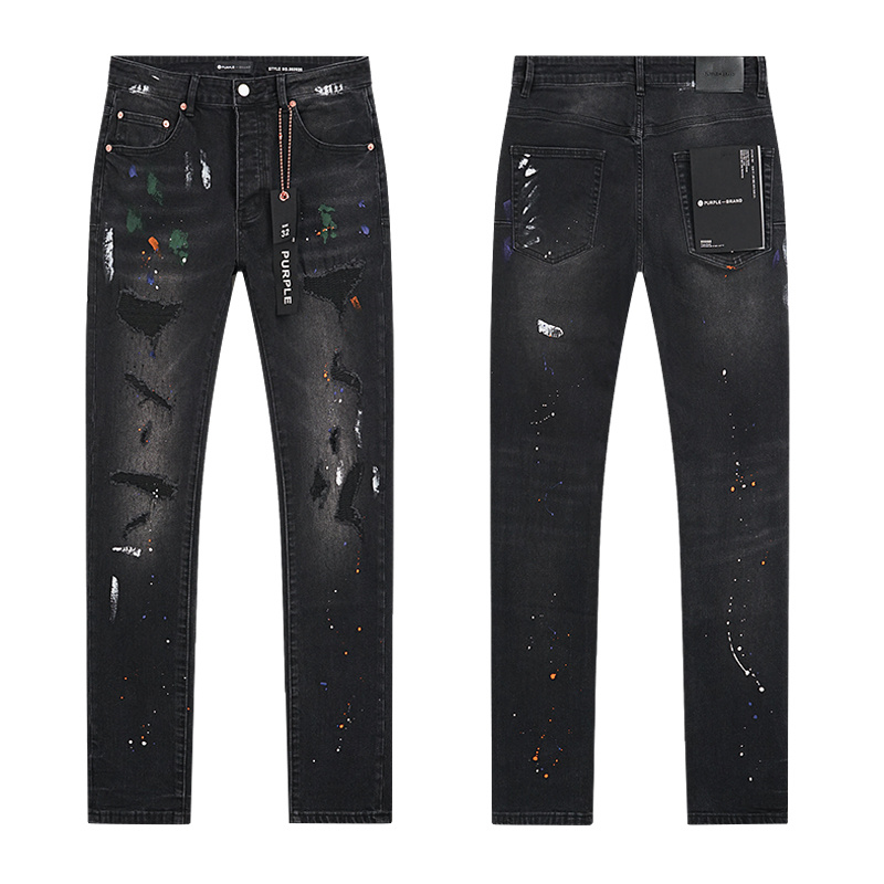 Purple Brand Multi-Color Paint Rip Slim Jeans — Black