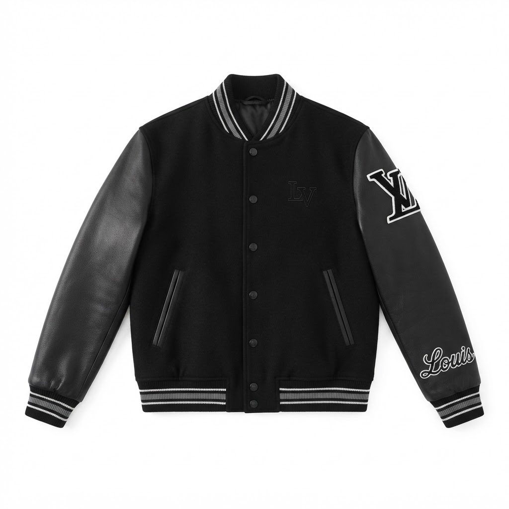 LV Varsity Jacket — Black Leather Monogram Back
