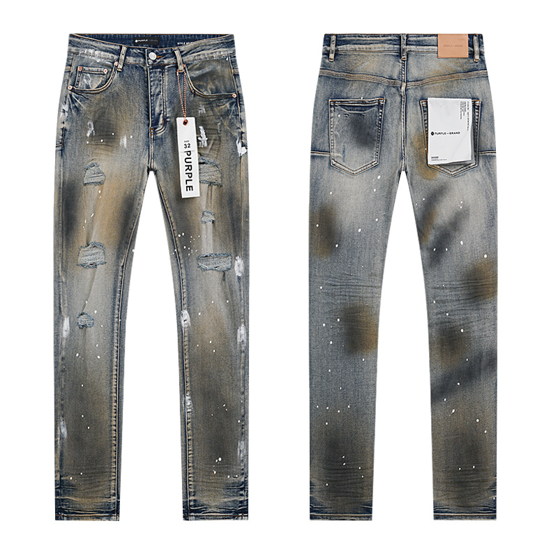 Purple Brand Paint Splatter Slim Jeans — White