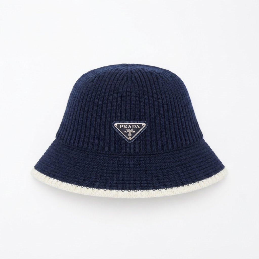 Prada Triangle Badge Knit Bucket Hat