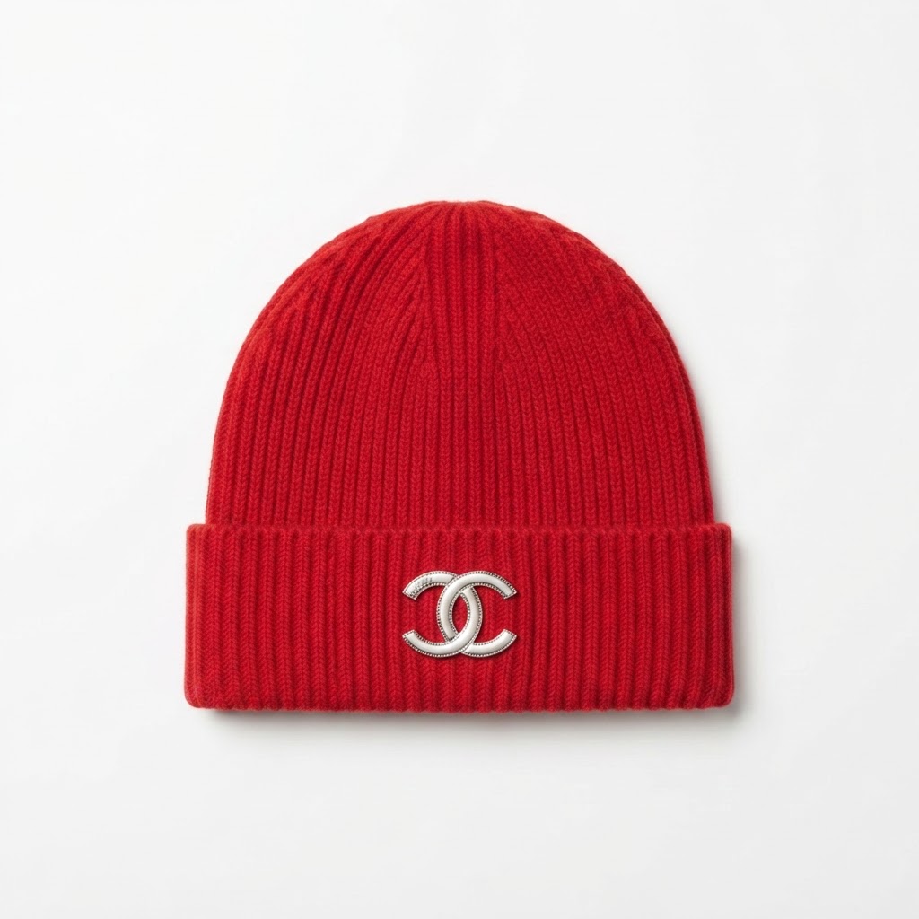 Chanel CC Silver Logo Knit Beanie