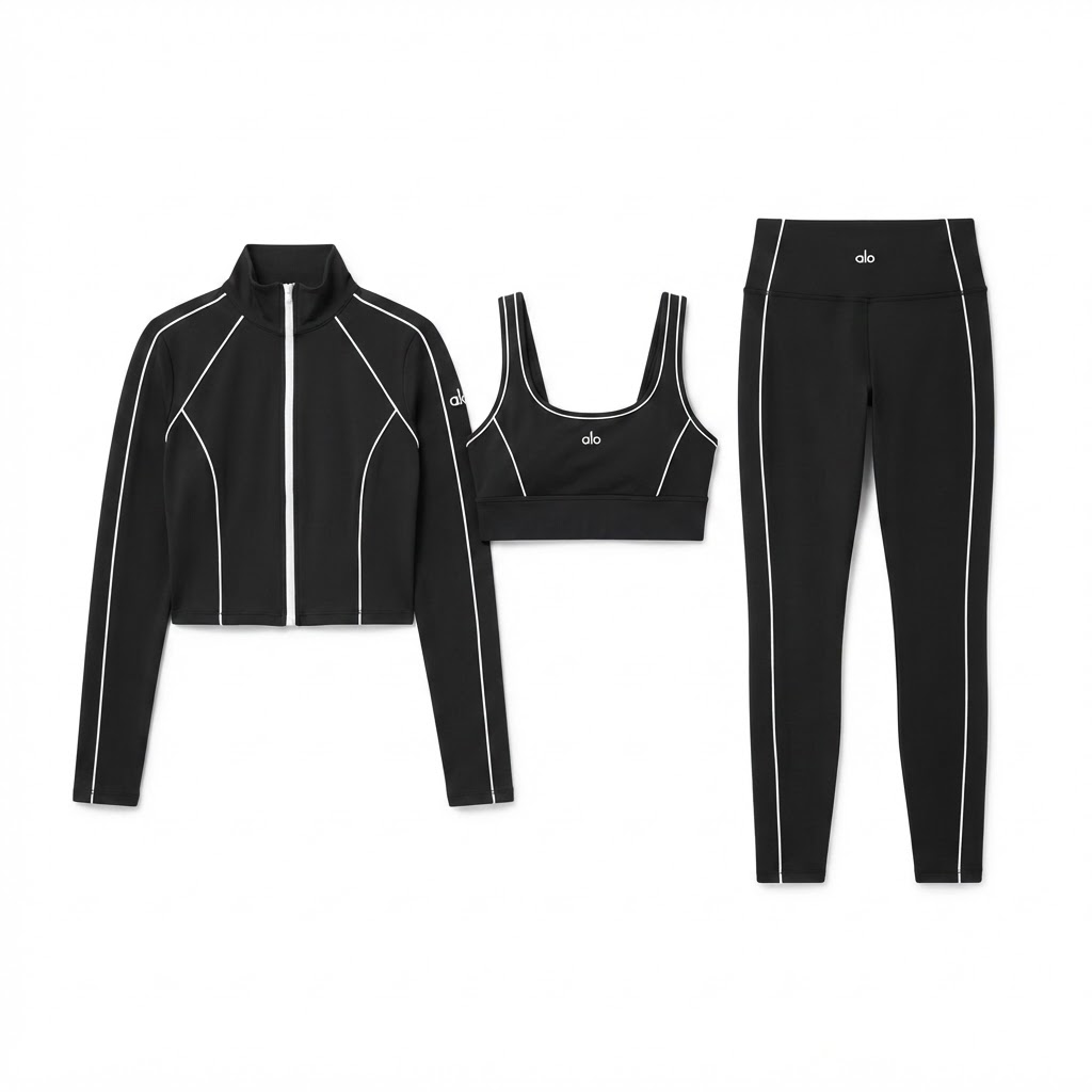 Alo Piped 3-Piece Jacket, Bra & Leggings Set