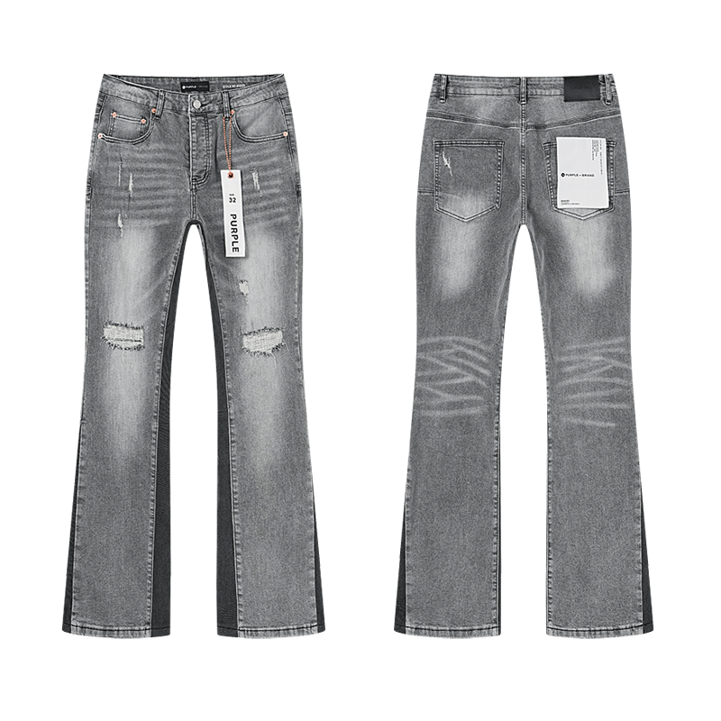 Purple Brand Distressed Two-Tone Flare Jeans — Grey (Women's)