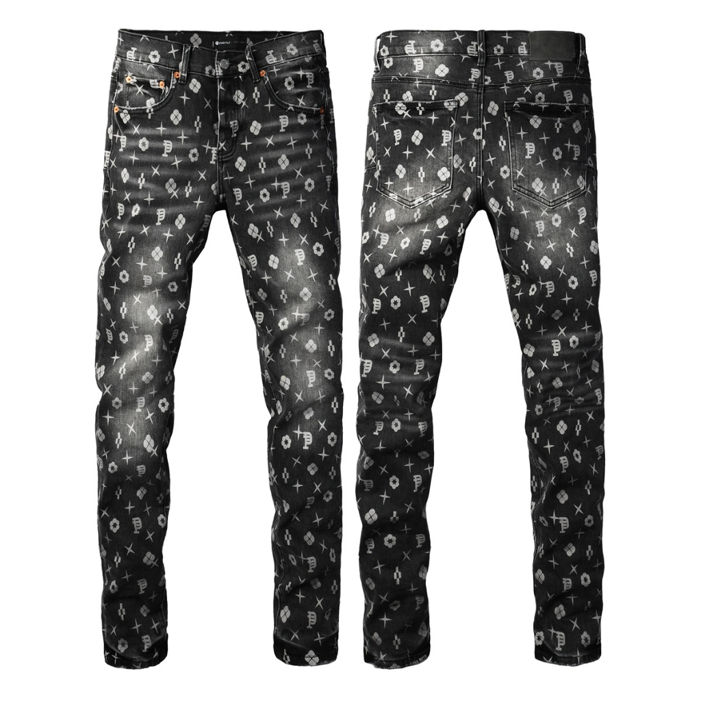 Purple Brand Grey Distressed Blue Patch Slim Jeans