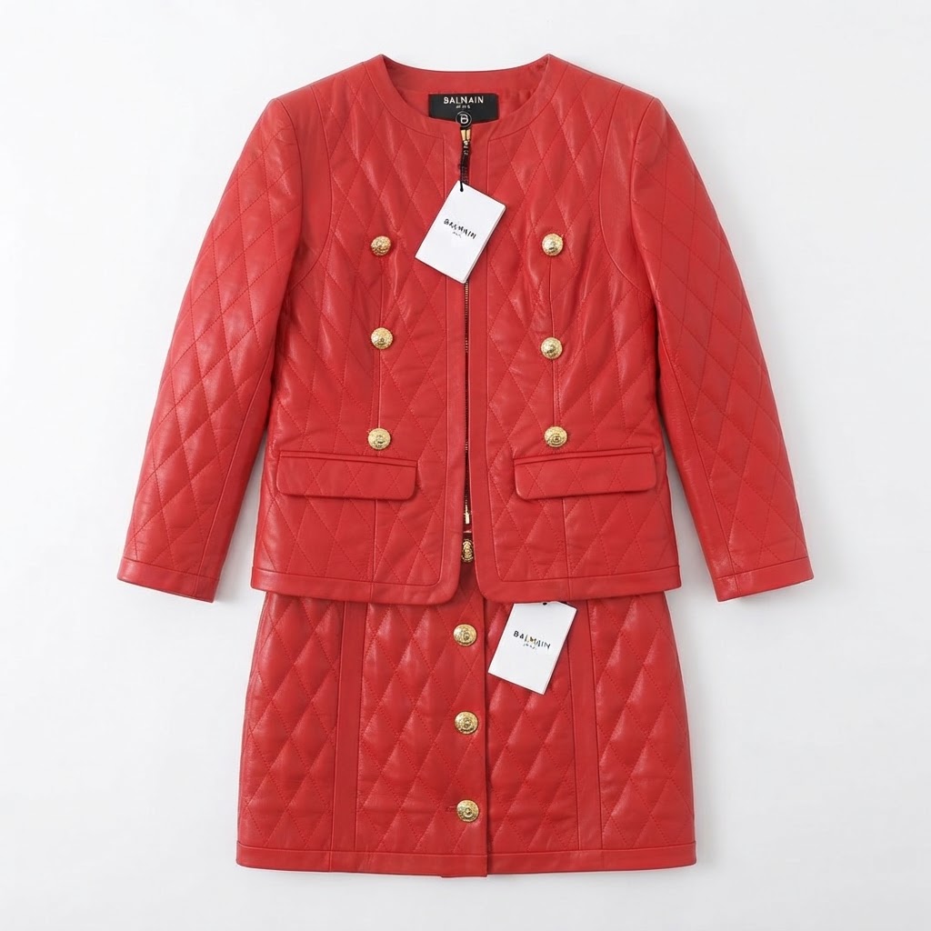Balmain Red Quilted Leather Set