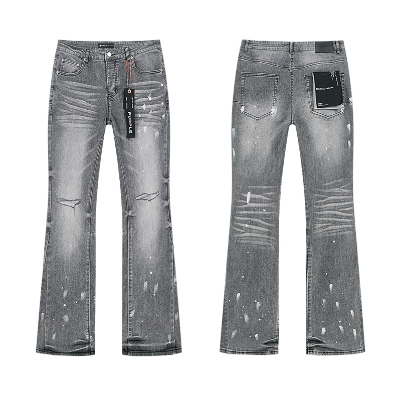 Purple Brand Paint Splatter Distressed Flare Jeans — Grey (Women's)
