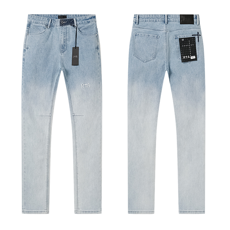 R+A Gradient Fade Logo Slim Jeans — Light Blue