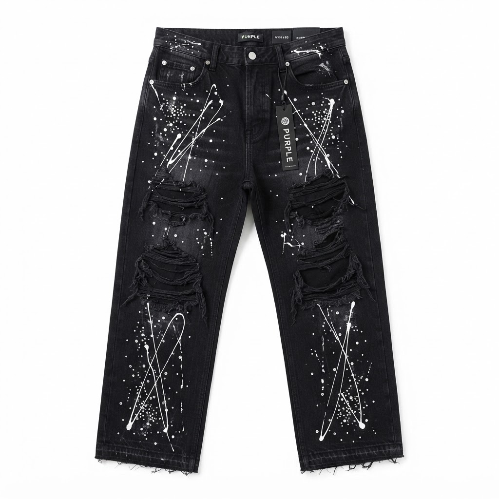Purple Brand Ripped Paint Wide-Leg Jeans — Black