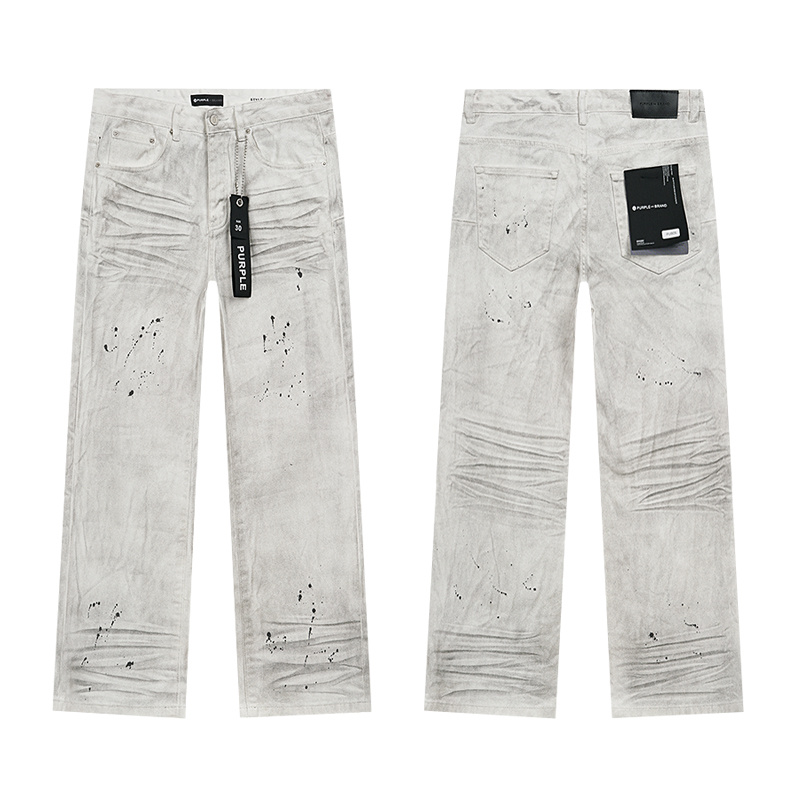 Purple Brand Paint Splatter Jeans — Light Grey