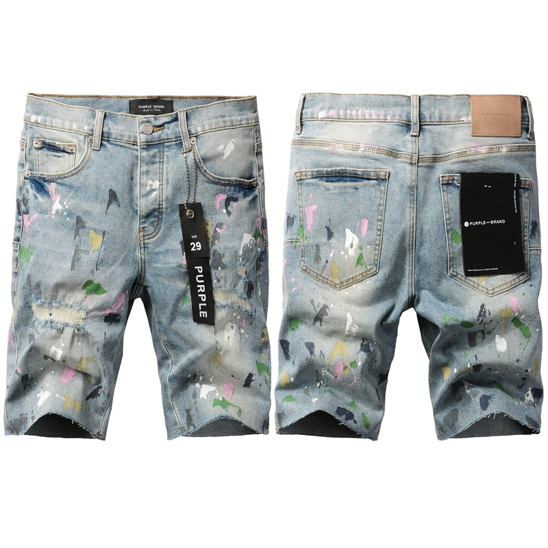 Purple Brand Paint Splatter Shorts — Light Blue