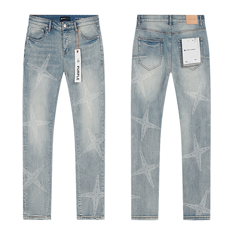 Purple Brand Star Pattern Slim Jeans — Light Blue