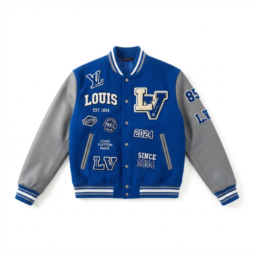 LV Varsity Jacket — Royal Blue / Grey