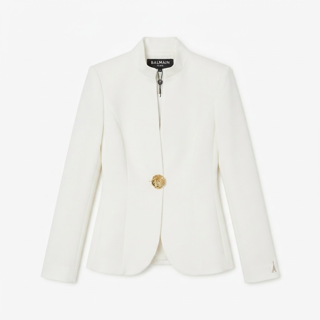 Balmain Lion-Button High-Collar Blazer