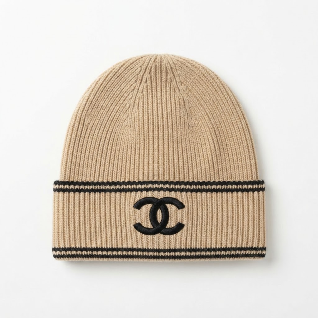 Chanel CC Striped Knit Beanie