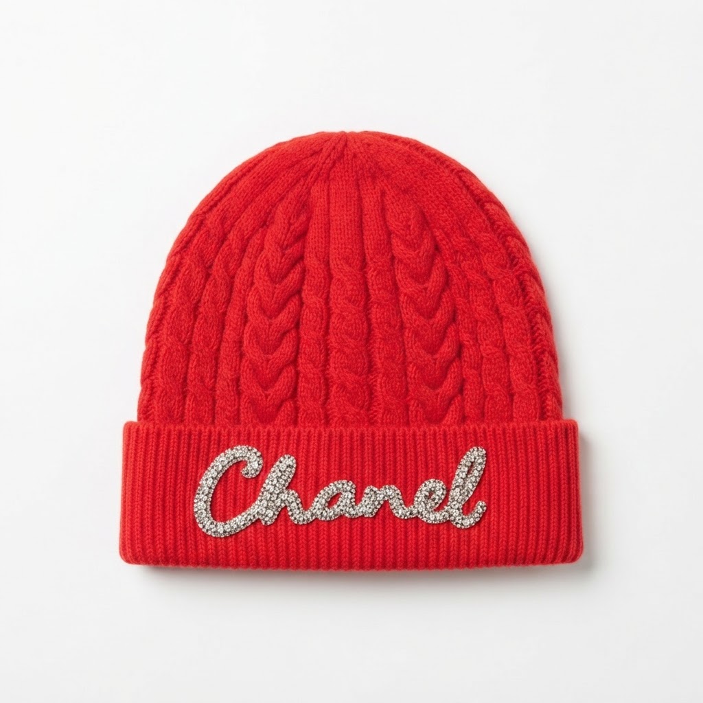 Chanel Crystal Logo Knit Beanie