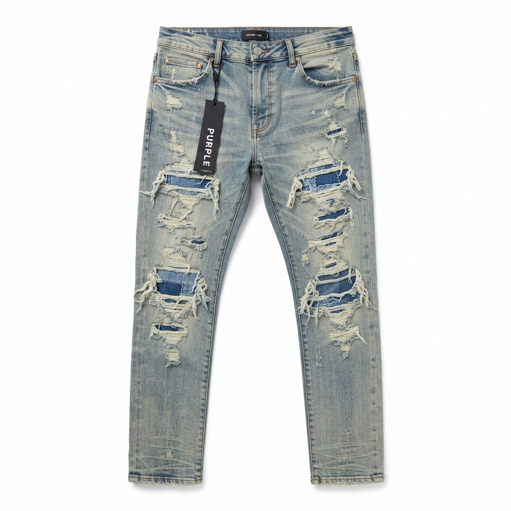 Purple Brand Extreme Distressed Straight Jeans — Light Blue