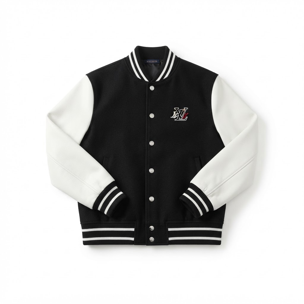 LV Varsity Jacket — Black / Small Graphic