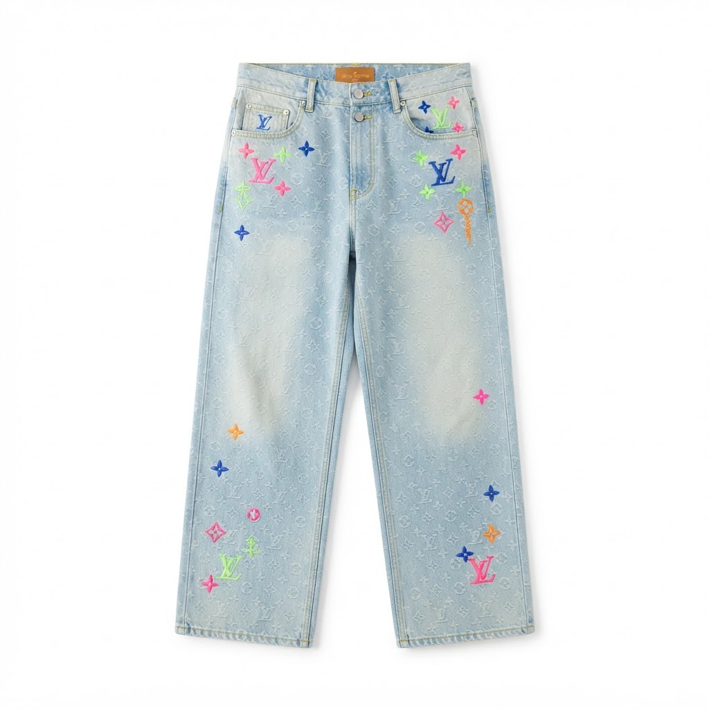 Louis Vuitton Light Wash Monogram Jeans