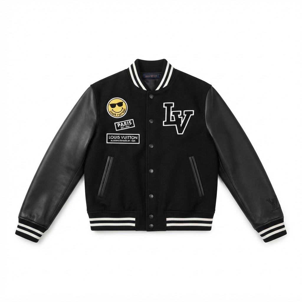 LV Varsity Jacket — Black Leather / Smiley