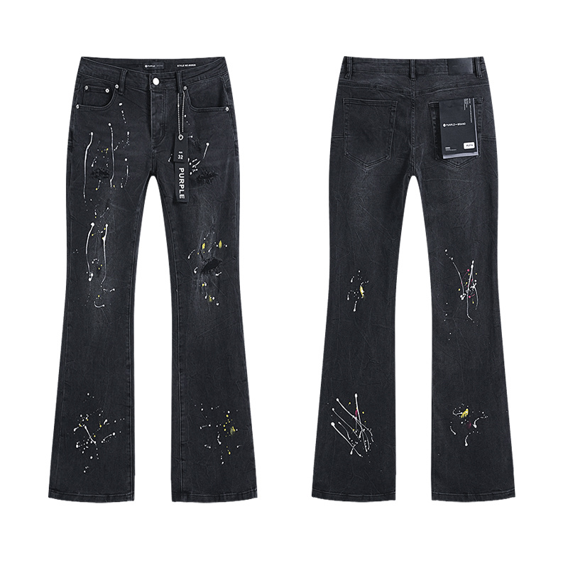 Purple Brand Paint Splatter Flare Jeans — Black (Women's)