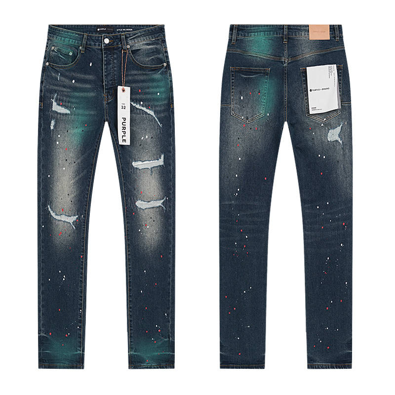 Purple Brand Multi-Paint Distressed Slim Jeans — Light Wash