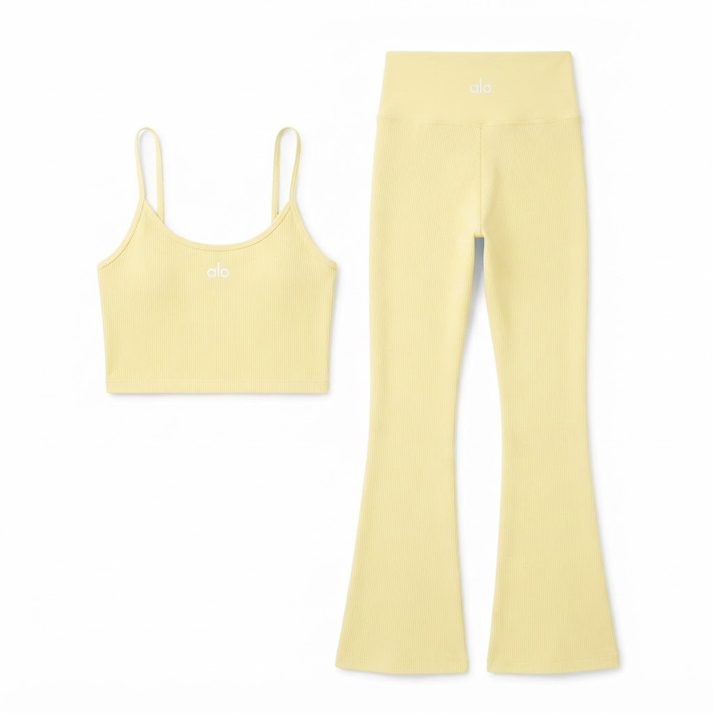 Alo Ribbed Crop Top & Flared Leggings Set