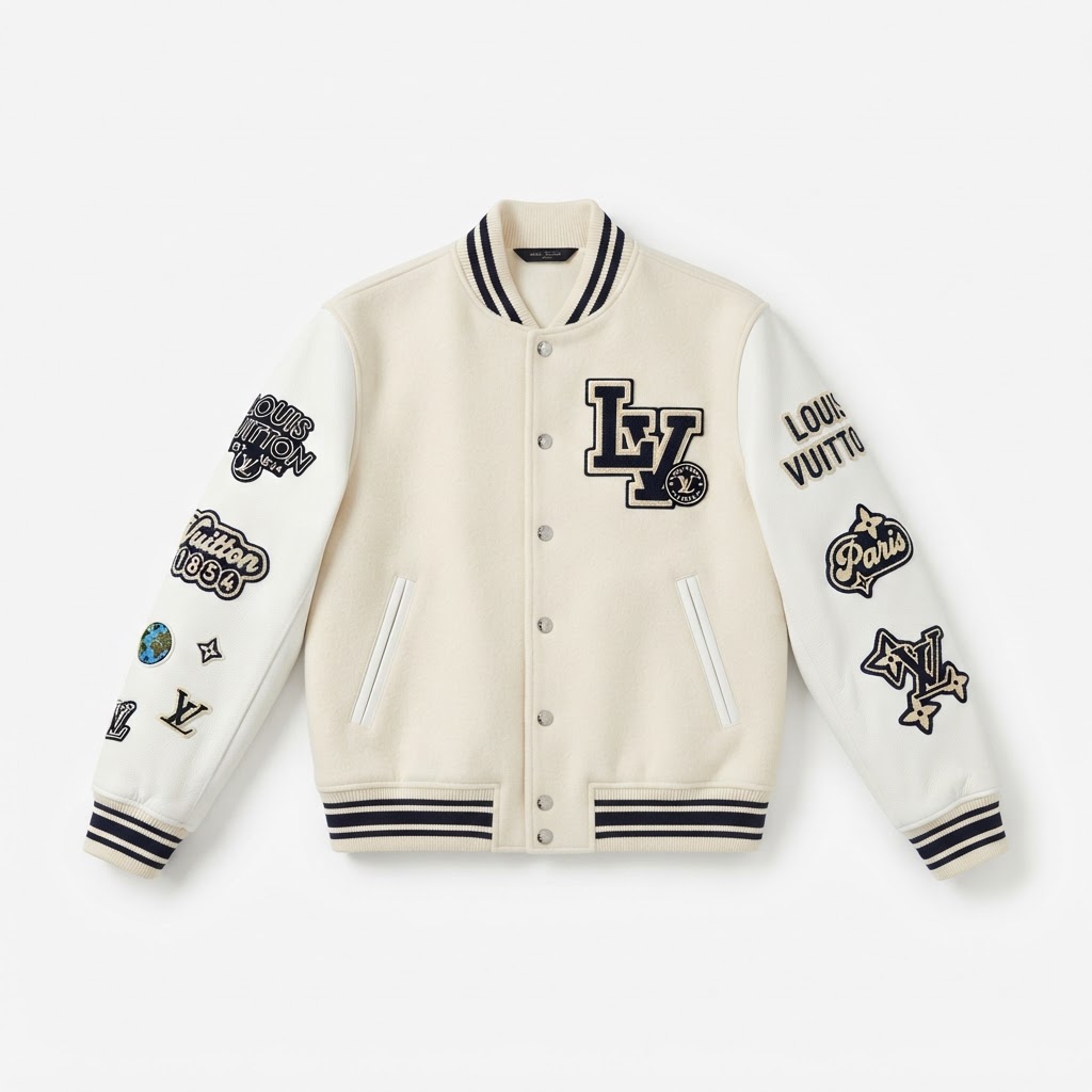 LV Varsity Jacket — Cream Multi-Patch