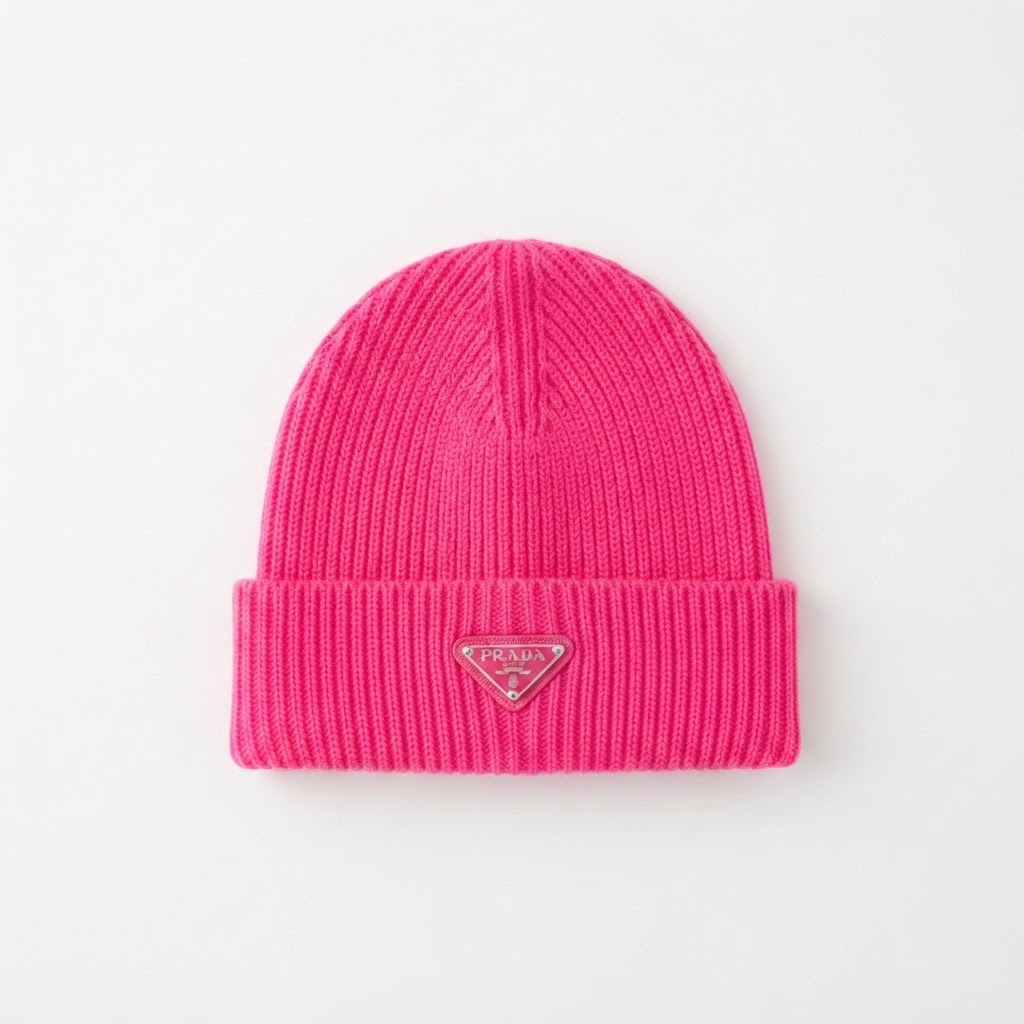 Prada Triangle Plaque Knit Beanie