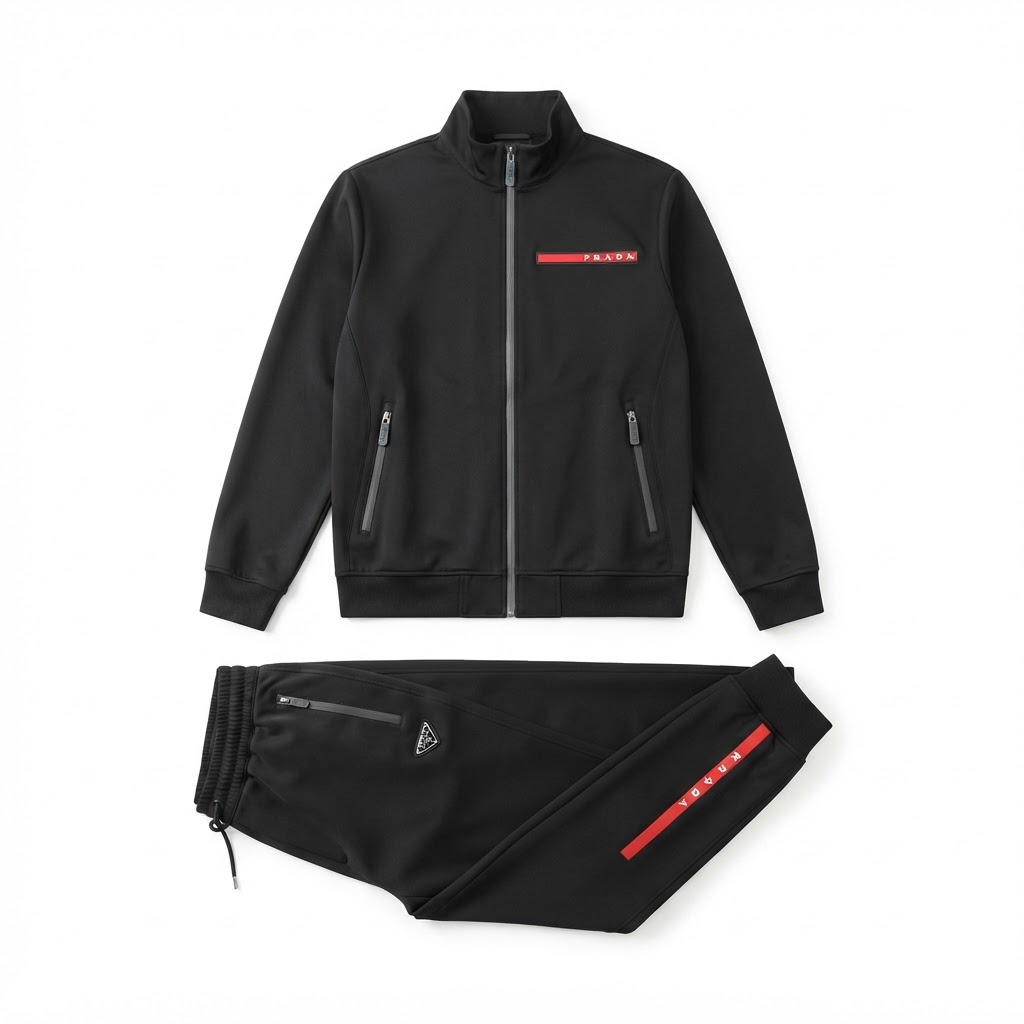 Prada Sport Tracksuit Set — Black / Red Label