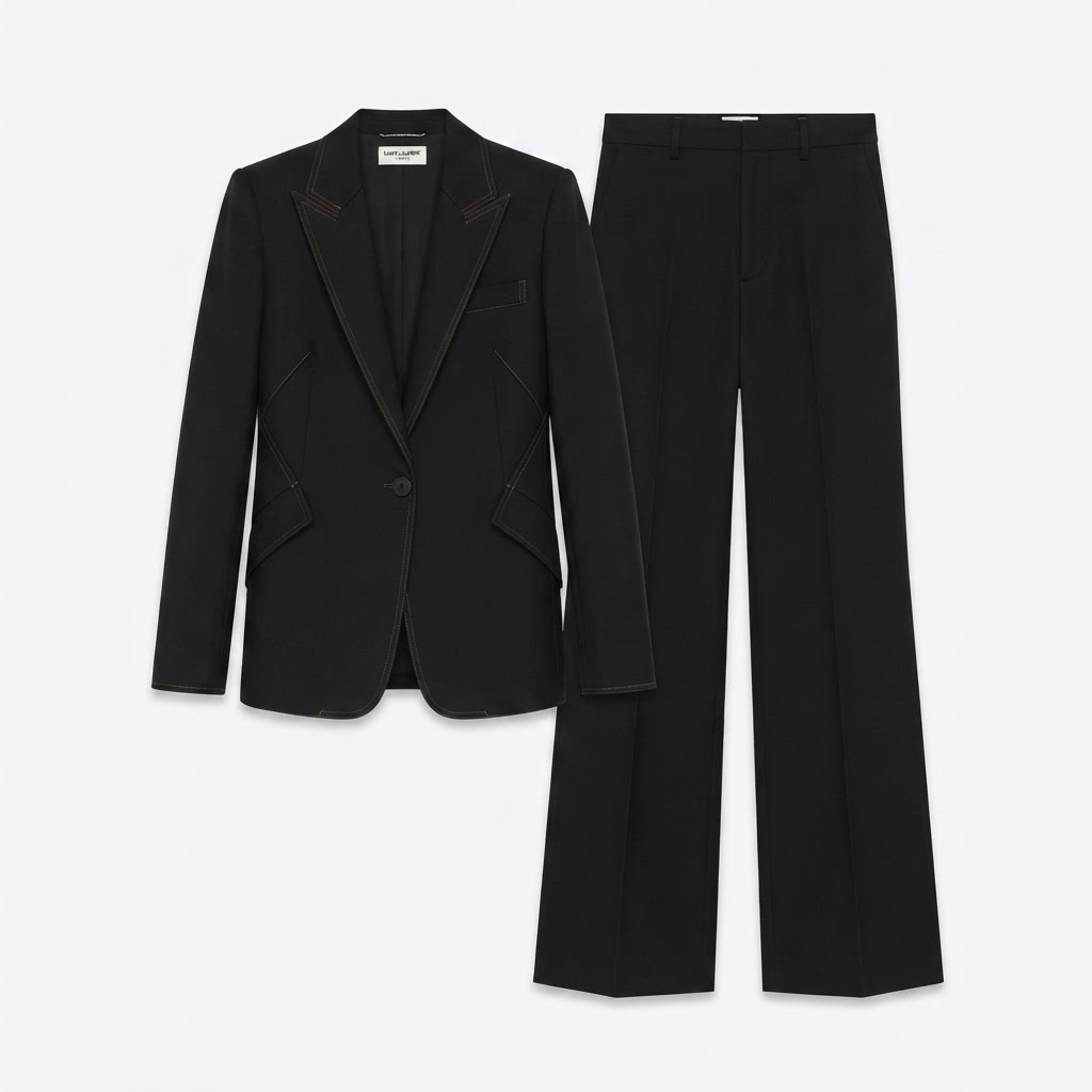 Saint Laurent Black Contrast-Stitch Blazer Suit