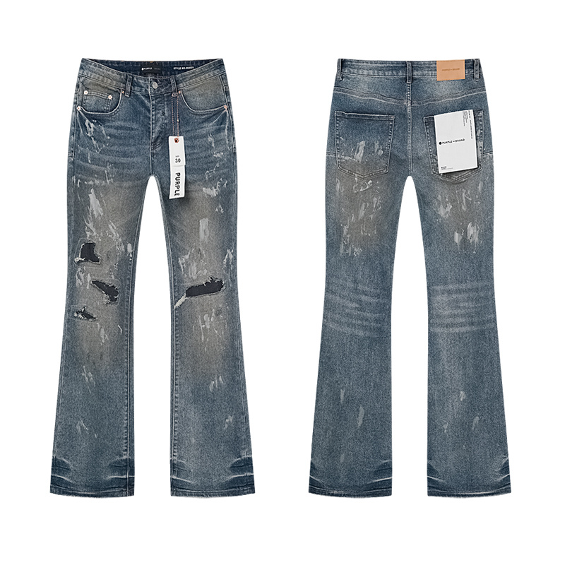 Purple Brand Heavy Distress Paint Flare Jeans — Light Blue (Women's)