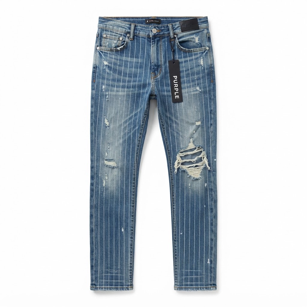Purple Brand Pinstripe Straight Jeans — Medium Blue