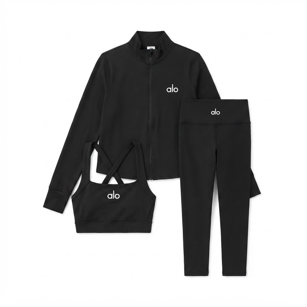 Alo Sports Bra, Zip Jacket & Leggings 3-Piece Set