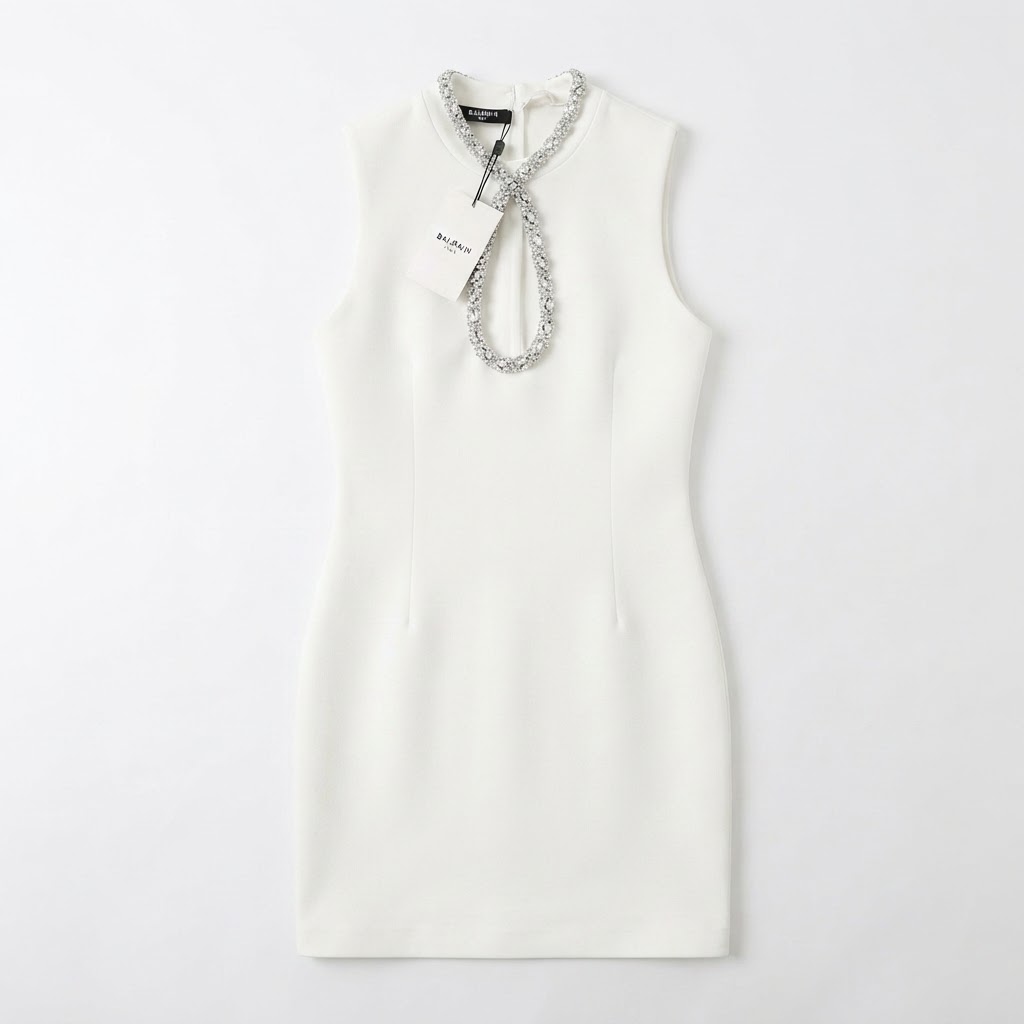 Balmain Teardrop Rhinestone Mini Dress