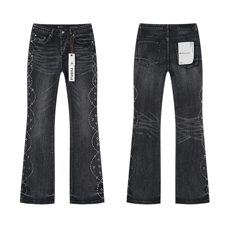 Purple Brand Rhinestone Wave Flare Jeans — Black (Women's)