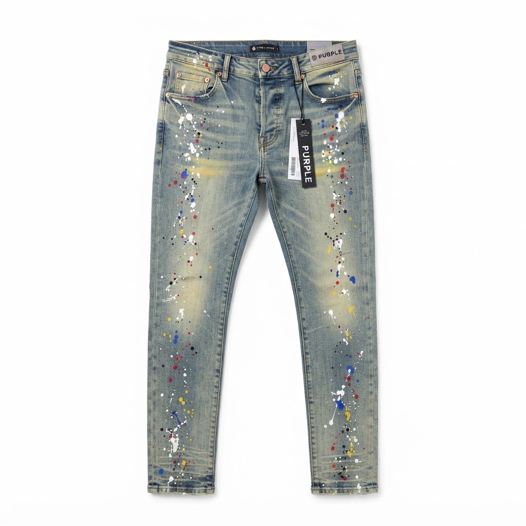 Purple Brand Multi-Color Paint Slim Jeans — Light Blue