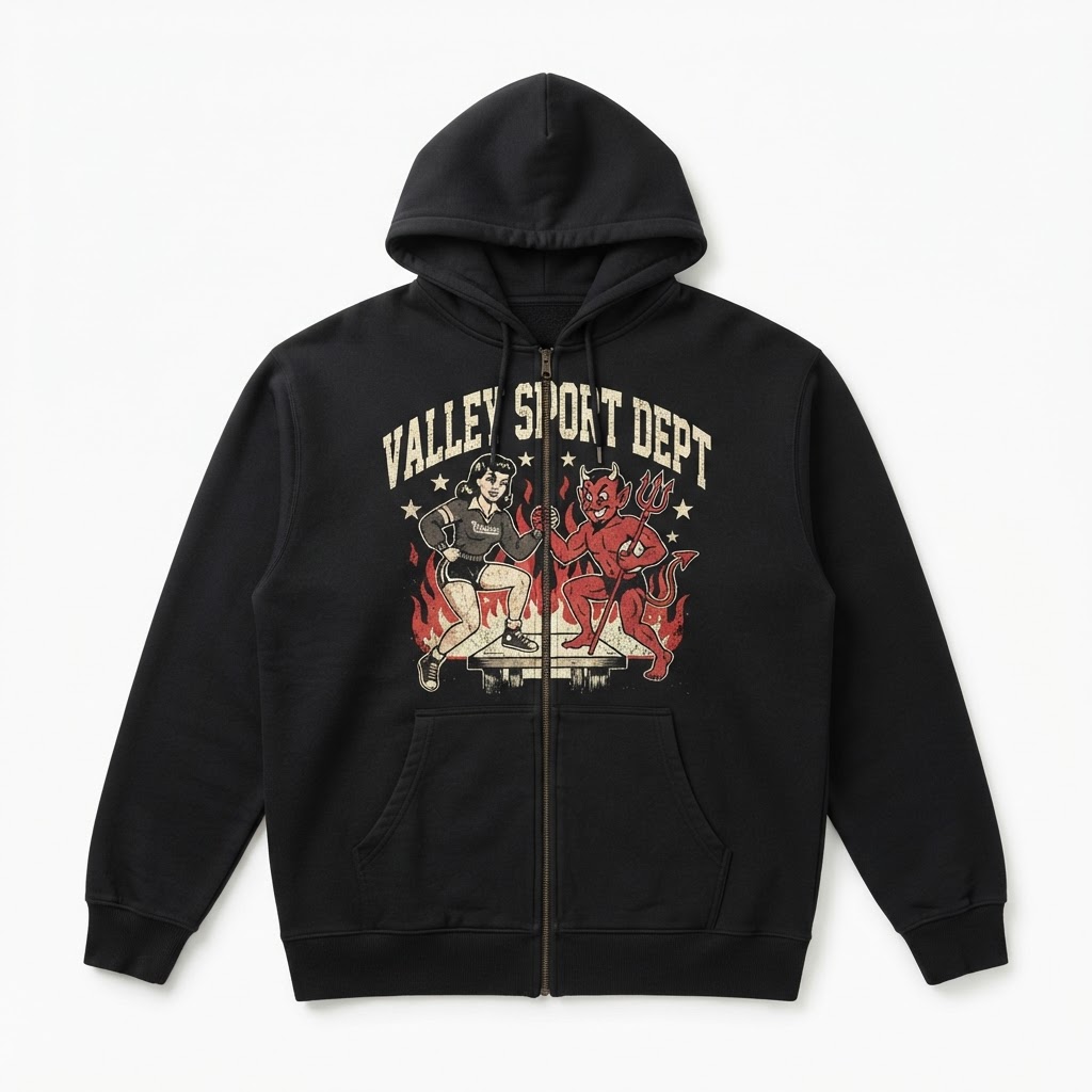 Valley Sport Dept Zip-Up Hoodie — Devil Graphic